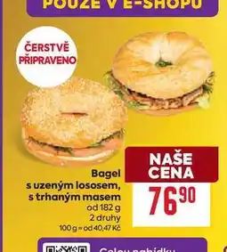 Billa Bagel s uzeným lososem, s trhaným masem od 182 g nabídka