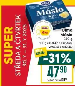 Billa Olma Máslo 250 g nabídka