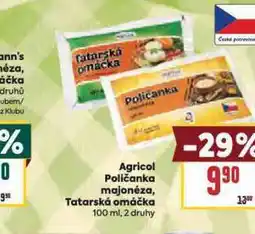 Billa Agricol tatarská omáčka / poličanka majonéza nabídka
