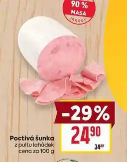 Billa Poctivá šunka z pultu lahůdek cena za 100g nabídka