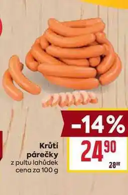 Billa Krůtí párečky z pultu lahůdek cena za 100g nabídka