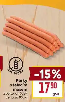 Billa Párky s telecím masem z pultu lahůdek cena za 100g nabídka