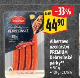 Albert Albertovo uzenářství PREMIUM Debrecínské párky 200 g nabídka