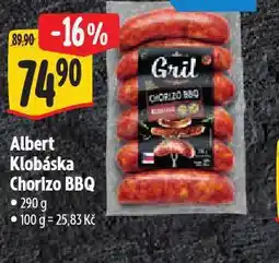 Albert Klobása chorizo bbq nabídka