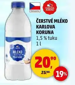 Penny Market ČERSTVÉ MLÉKO KARLOVA KORUNA 1,5% tuku, 1 l nabídka