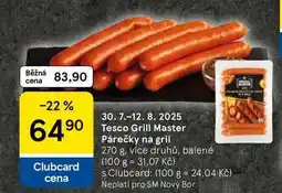 Tesco Tesco Grill Master Párečky na gril, 270 g. více druhů, balené nabídka