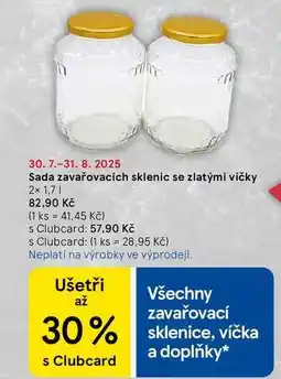 Tesco Sada zavařovacích sklenic se zlatými víčky, 2x 1,7 l nabídka