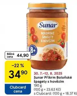 Tesco Sunar Příkrm Boloňské špagety s hovězím, 190 g nabídka