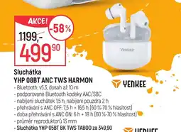 Globus YENKEE Sluchátka YHP 08BT ANC TWS Harmon nabídka