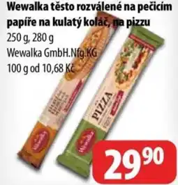 Partner Maloobchodní síť Wewalka těsto rozválené na pečicím papíře na kulatý koláč, na pizzu nabídka