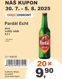 COOP DISKONT Pardál Echt pivo světlý ležák nabídka