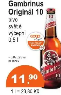 COOP DISKONT Gambrinus Originál 10 pivo světlé výčepní nabídka