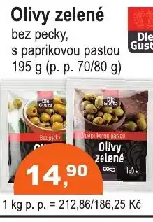 COOP DISKONT Olivy zelené bez pecky, s paprikovou pastou nabídka