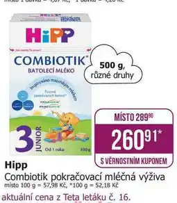 Teta Hipp Combiotik pokračovací mléčná výživa místo 500g nabídka