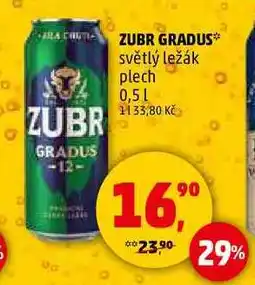 Penny Market ZUBR GRADUS světlý ležák plech, 0,5 l nabídka