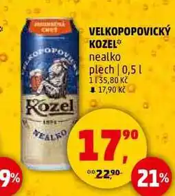 Penny Market VELKOPOPOVICKÝ KOZEL nealko plech, 0,5 l nabídka