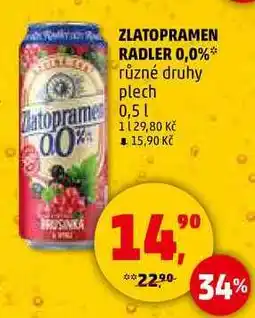 Penny Market ZLATOPRAMEN RADLER 0,0% různé druhy plech, 0,5 l nabídka
