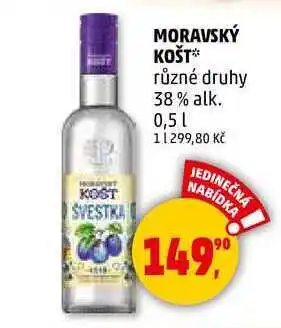 Penny Market MORAVSKÝ KOŠT různé druhy 38% alk., 0,5 l nabídka