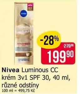 Teta Nivea Luminous CC krém 3v1 SPF 30, 40 ml, různé odstíny nabídka