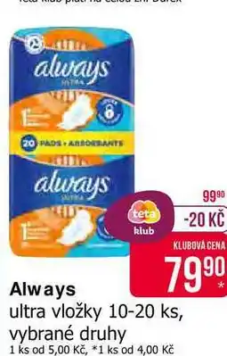 Teta Always ultra vložky 10-20 ks, vybrané druhy nabídka