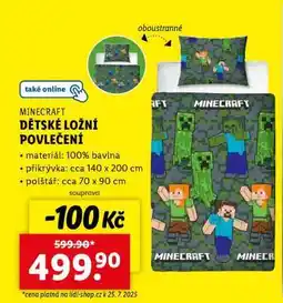 Lidl MINECRAFT DĚTSKÉ LOŽNÍ POVLEČENÍ nabídka