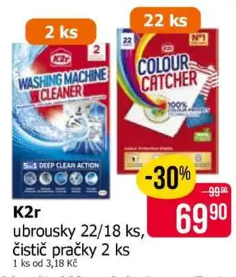 Teta K2r ubrousky 22/18 ks, čistič pračky 2 ks nabídka