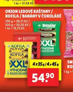 Lidl Orion kofila / ledové kaštany / banány v čokoládě nabídka