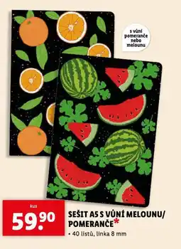 Lidl Sešit a5 s vůní melounu / pomeranče nabídka