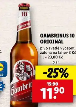 Lidl Pivo gambrinus originál 10 nabídka