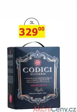 BENE Nápoje CODICI MASSERIE PRIMITIVO Puglia 3l nabídka