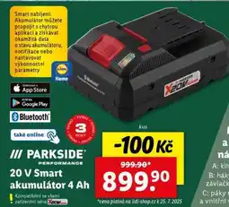 Lidl PARKSIDE PERFORMANCE 20 V Smart akumulátor 4 Ah nabídka