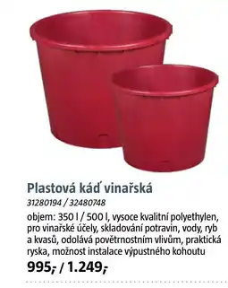 Bauhaus Plastová káď vinařská nabídka