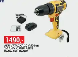 Baumax Aku vrtačka 20 v 50 nm 2,0 ah v kufru asist řada aku gang! nabídka