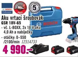 Hornbach BOSCH Aku vrtací šroubovák GSR 18V-65 nabídka