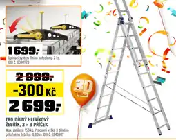 OBI Trojdílný hliníkový žebřík, 3 × 9 příček nabídka