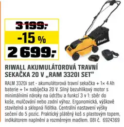 OBI Riwall akumulátorová travní sekačka 20 v „,ram 33201 set" nabídka