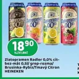 Brněnka HEINEKEN Zlatopramen Radler 0,0% cit- bez-mát 0,51/ grep-rozma/ Brusinka-Rybíz/Tmavý Citron nabídka