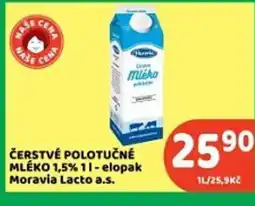 Brněnka ČERSTVÉ POLOTUČNÉ MLÉKO 1,5% 11-elopak Moravia Lacto a.s. nabídka