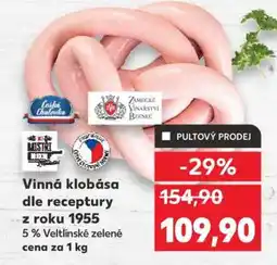 Kaufland Vinná klobása dle receptury z roku 1955 nabídka
