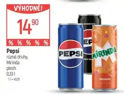 Globus Pepsi, různé druhy, Mirinda plech nabídka