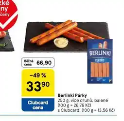 Tesco Berlinki párky nabídka