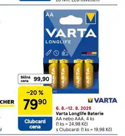 Tesco Varta longlife baterie nabídka