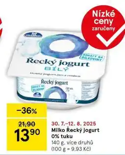Tesco Milko Řecký jogurt 0 % tuku nabídka