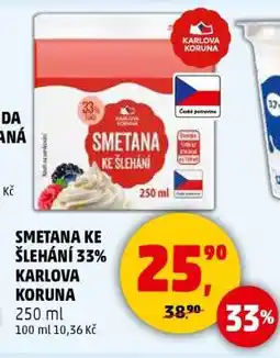 Penny Market Smetana ke šlehání 33% Karlova Koruna nabídka