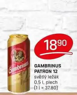 Flop GAMBRINUS PATRON 12 světlý ležák 0,5l, plech nabídka