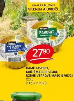Flop HAMÉ FAVORIT, KRŮTÍ MASO S VEJCI, UZENÉ VEPŘOVÉ MASO S VEJCI 120 g nabídka