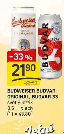 Flop BUDVAR 33 světlý ležák 0,5 1, plech nabídka