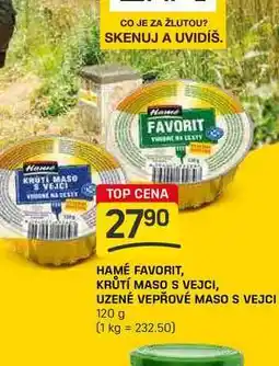 Flop HAMÉ FAVORIT, KRŮTÍ MASO S VEJCI, UZENÉ VEPŘOVÉ MASO S VEJCI 120 g nabídka