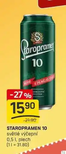 Flop STAROPRAMEN 10 světlé výčepní 0,5l, plech nabídka
