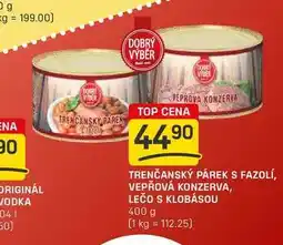 Flop TRENČANSKÝ PÁREK S FAZOLÍ, VEPŘOVÁ KONZERVA, LEČO S KLOBÁSOU 400 g nabídka